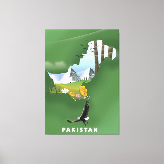 Pakistan illustrated travel map. canvas print (Front)