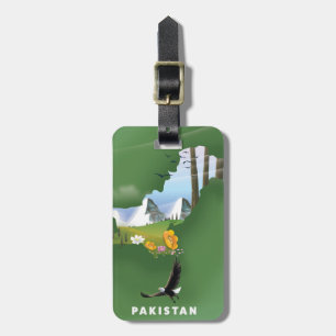 Pakistan illustrated travel map. luggage tag