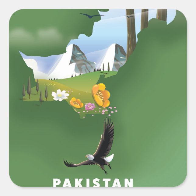 Pakistan illustrated travel map. square sticker (Front)