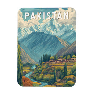 Pakistan Illustration Travel Art Vintage Magnet
