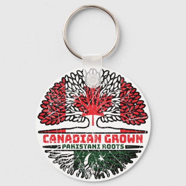 Pakistan Pakistani Canadian Canada Tree Roots Flag Keychain (Front)