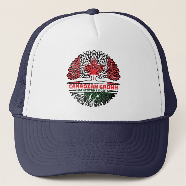 Pakistan Pakistani Canadian Canada Tree Roots Flag Trucker Hat (Front)