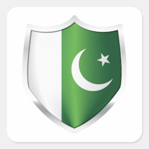 Pakistan Silver Shield Flag Square Sticker