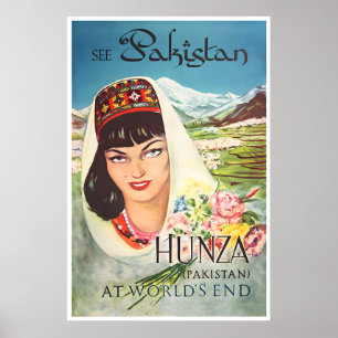 Pakistan Travel Art Hunza Valley Poster Vintage