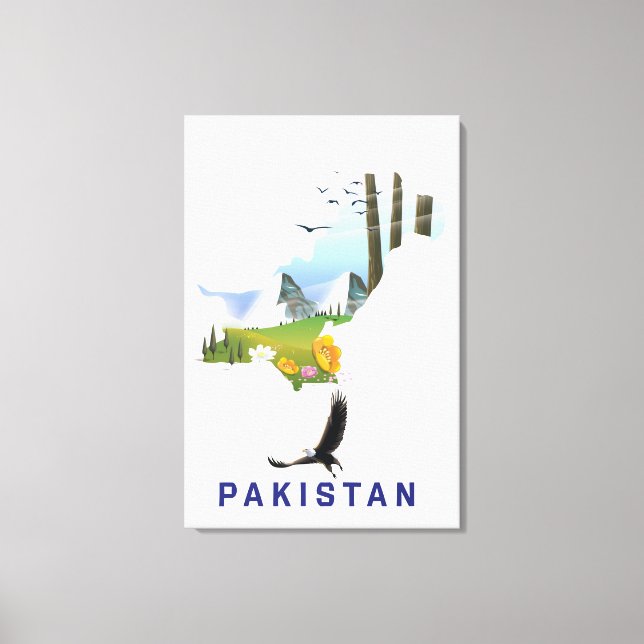 Pakistan travel poster map canvas print (Front)