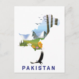 Pakistan travel poster map postcard