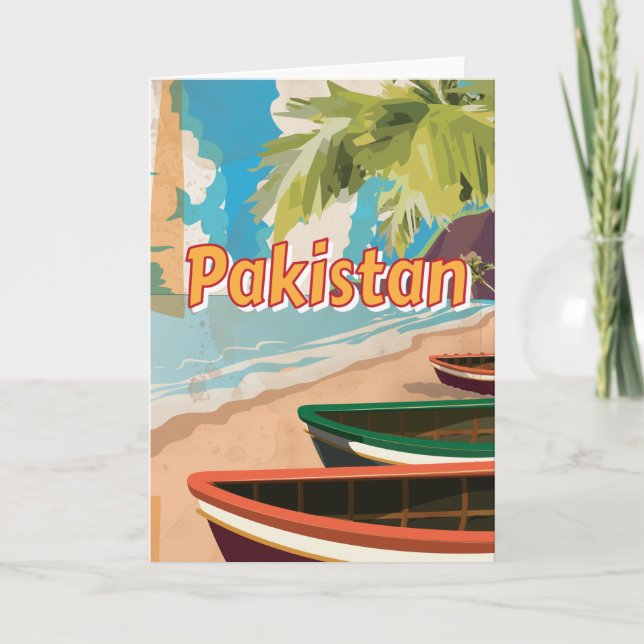 Pakistan Vintage vacation Poster Holiday Card (Front)