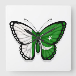 Pakistani Butterfly Flag Square Wall Clock
