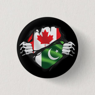 Pakistani Canadian Hands Ripped Roots Flag  1 Inch Round Button