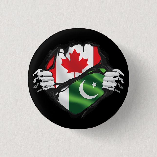 Pakistani Canadian Hands Ripped Roots Flag  1 Inch Round Button (Front)
