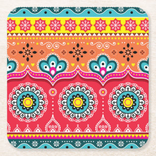 Pakistani Truck Art: Colourful Square Paper Coaster