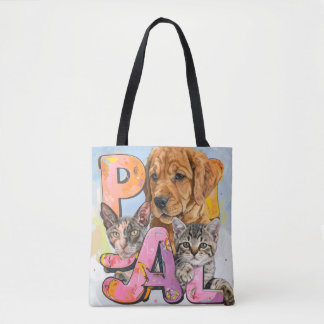 Pal Dog and Cats Plus Personalize Name Tote Bag