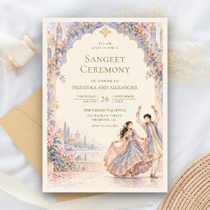 Palace Domes Bride Groom Romantic Sangeet Ceremony Invitation