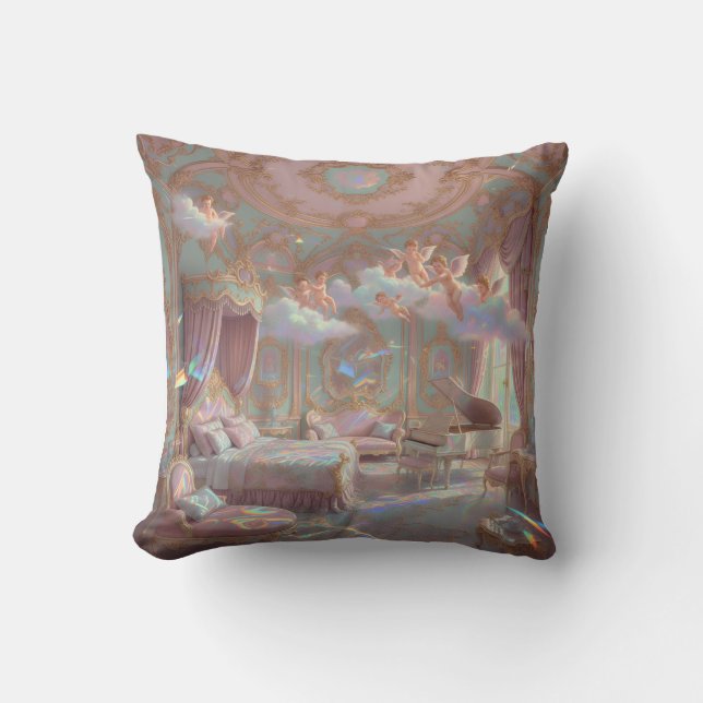 Palace Dreamscape Psychedelic Rococo Revival Mural Throw Pillow (Front)
