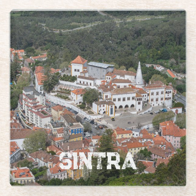 Palace of Sintra from above in Sintra, Portugal Glass Coaster (Front)