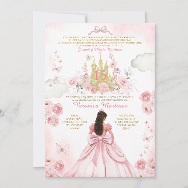 Palace Spanish Blush Pink Princess 15 Años Invitation (Front)
