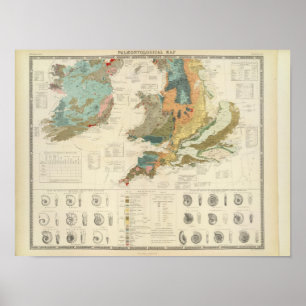 Palaeontological map British Islands Poster