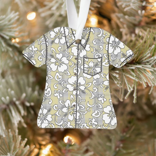 Palaka Pareau Hawaiian Check Hibiscus Aloha Shirt Ornament (Tree)