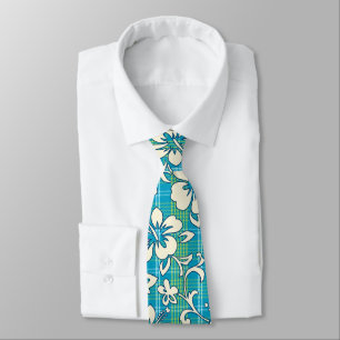 Palaka Pareau Hawaiian Check Hibiscus Print Tie