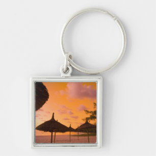 Palapa style beach huts at sunrise, Belle Mare 2 Keychain