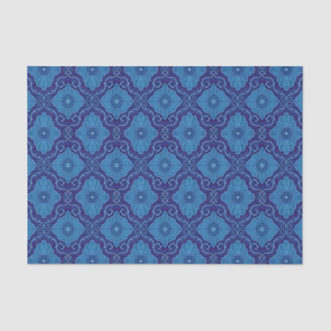 "Palatial floral" pattern in blue colours Tissue Paper (Front)