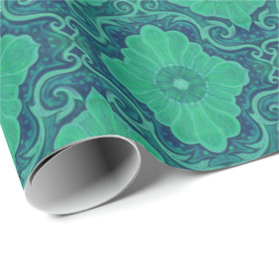 "Palatial floral" pattern in green and navy blue Wrapping Paper