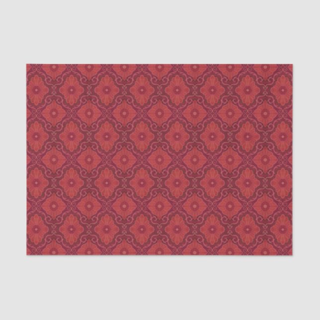"Palatial floral" pattern in red and maroon colour Tissue Paper (Front)