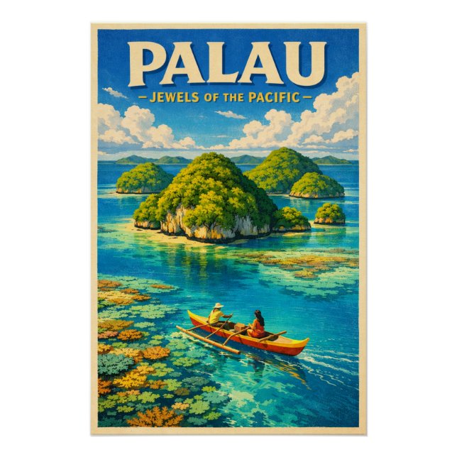 Palau in a classic retro travel poster (Front)