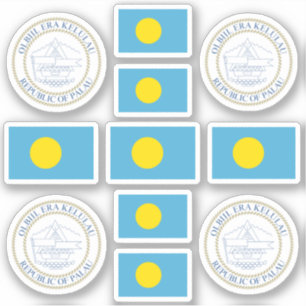 Palauan state symbols / coat of arms and flag stic