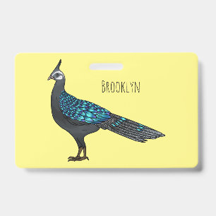Palawan peacock pheasant bird cartoon illustration badge