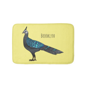Palawan peacock pheasant bird cartoon illustration bath mat