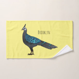 Palawan peacock pheasant bird cartoon illustration bath towel set