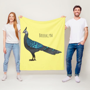 Palawan peacock pheasant bird cartoon illustration fleece blanket