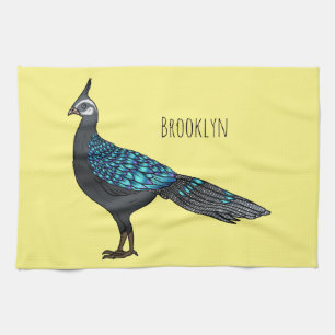 Palawan peacock pheasant bird cartoon illustration kitchen towel