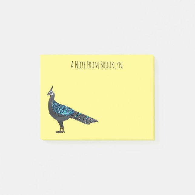 Palawan peacock pheasant bird cartoon illustration post-it notes (Front)