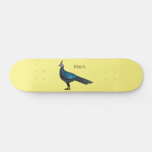 Palawan peacock pheasant bird cartoon illustration skateboard