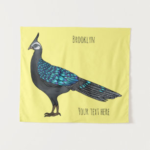 Palawan peacock pheasant bird cartoon illustration tapestry