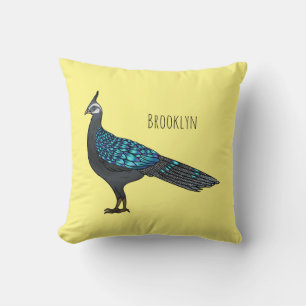 Palawan peacock pheasant bird cartoon illustration throw pillow