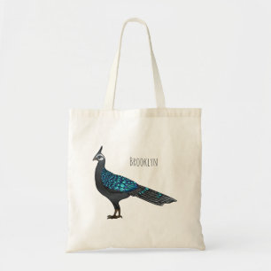 Palawan peacock pheasant bird cartoon illustration tote bag