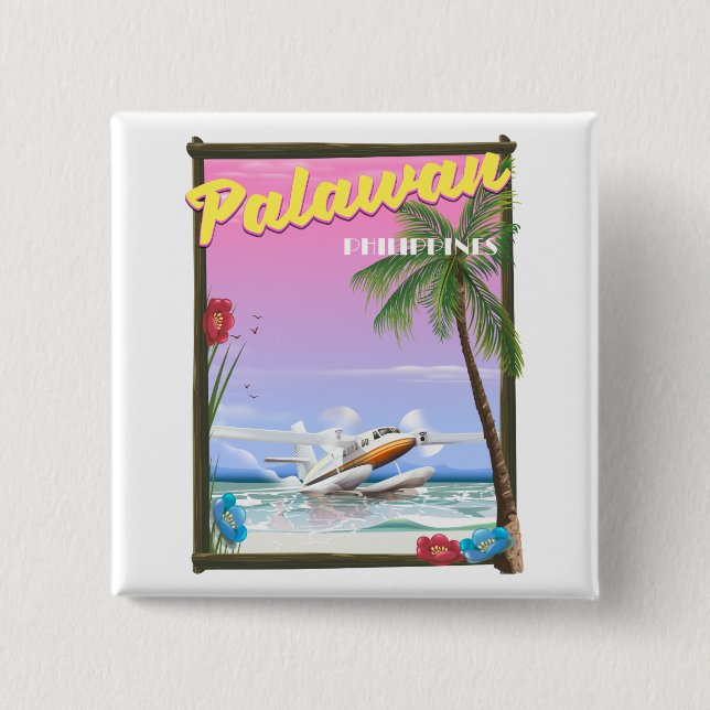 Palawan Philippines flight poster 2 Inch Square Button (Front)