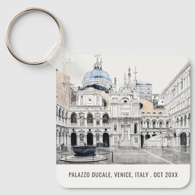 Palazzo Ducale Venice Italy Watercolor Travel  Keychain (Front)