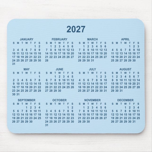 Pale and Dark Blue 2027 Calendar Mouse Pad (Front)