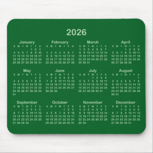 Pale and Forest Green 2026 Calendar Mouse Pad