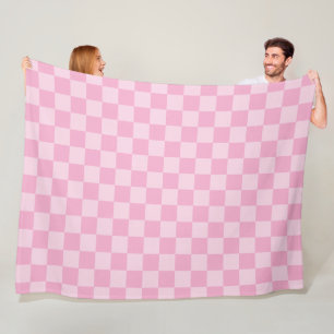 Pale and Light Pink Montone Chequered Fleece Blanket