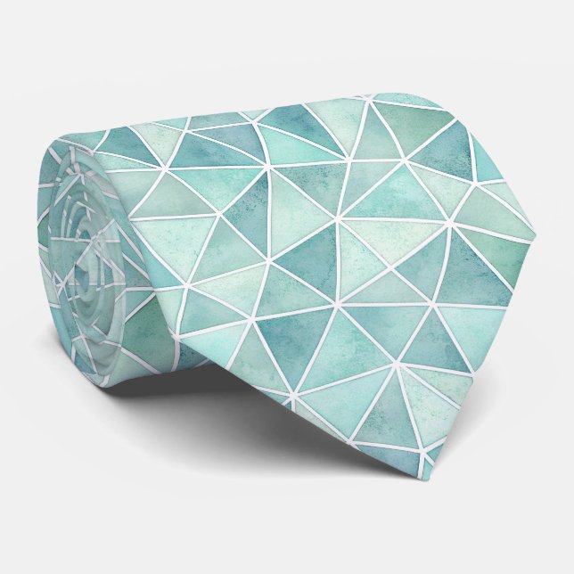 Pale Aqua Geometric Mosaic – Polygon Tie (Rolled)