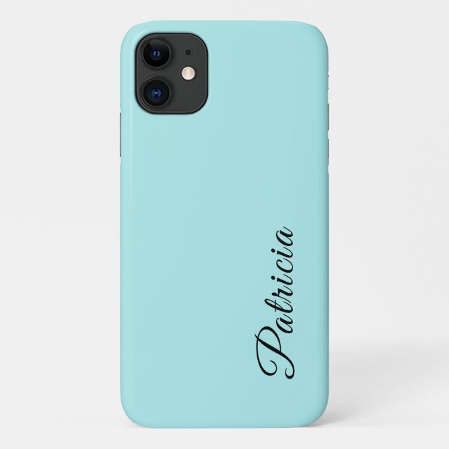 Pale Aqua Solid Colour Minimalist Elegant Name Case-Mate iPhone Case (Back)