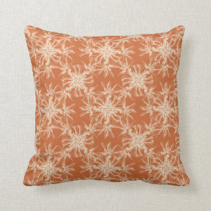 Pale Beige and Tuscany Orange Damask Pattern Throw Pillow