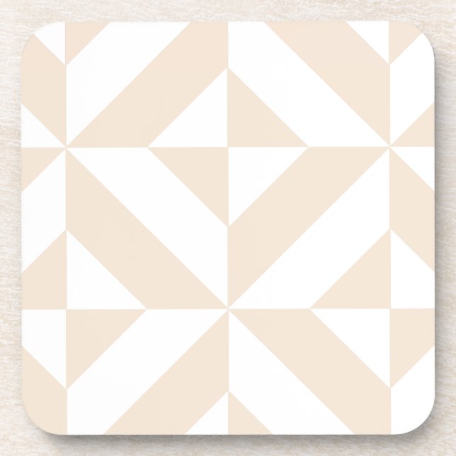 Pale Beige Geometric Deco Cube Pattern Coaster (Front)