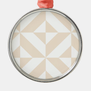 Pale Beige Geometric Deco Cube Pattern Metal Ornament