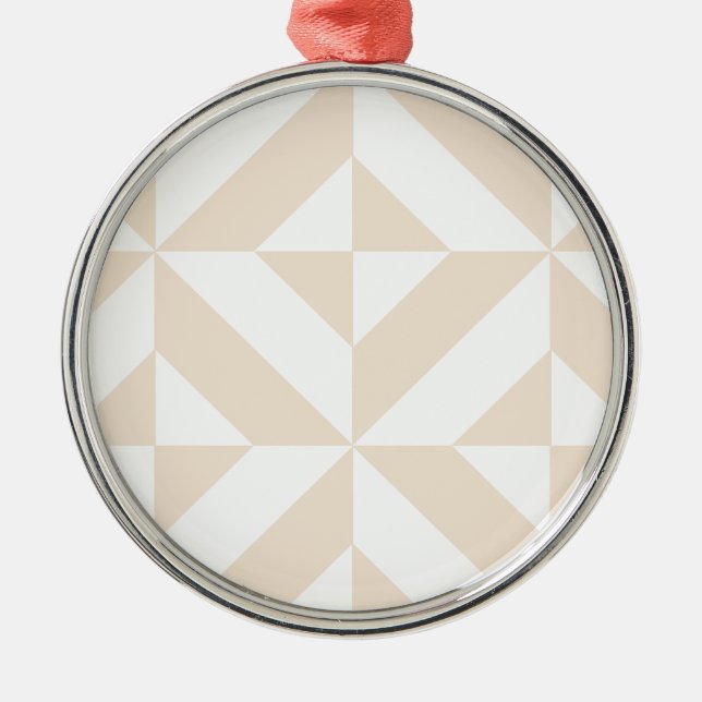 Pale Beige Geometric Deco Cube Pattern Metal Ornament (Front)